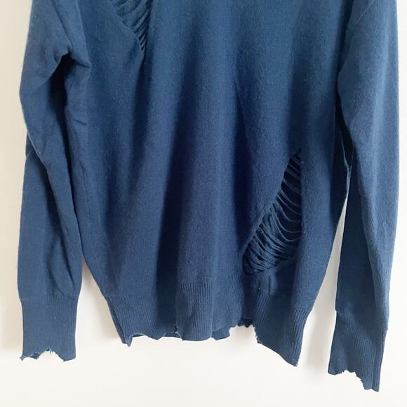 HELMUT LANG Oversized Distressed Wool Sweater Blue XS - Picture 6 of 11